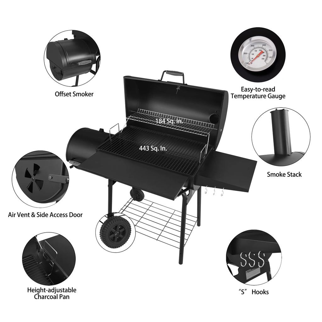 30" Charcoal Grill with Offset Smoker and Cover O555936
