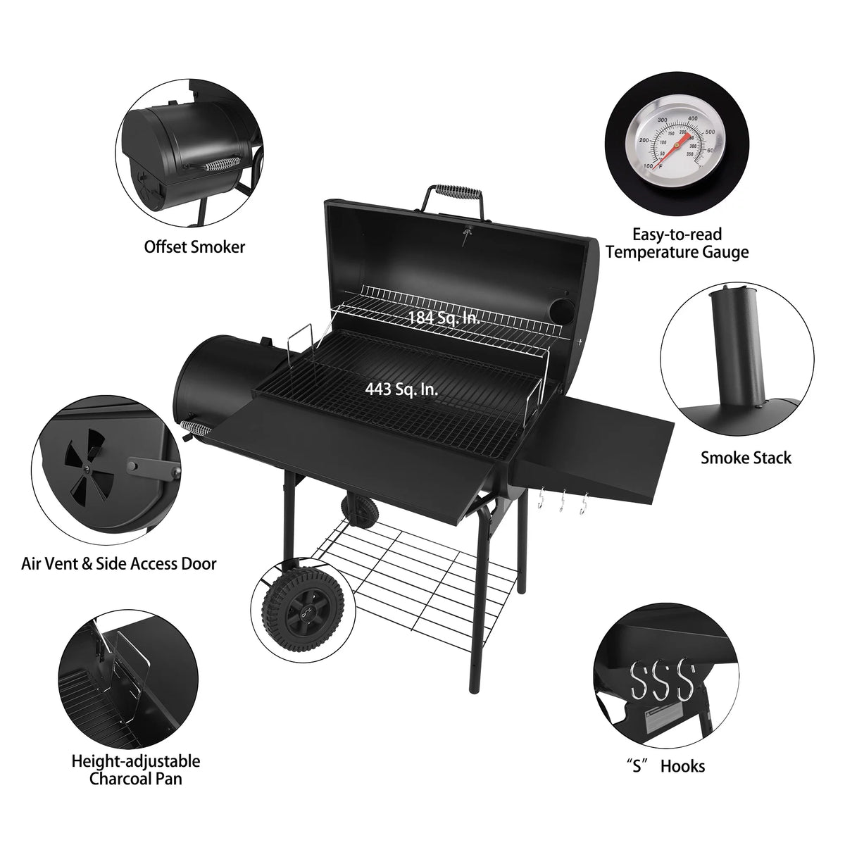 30" Charcoal Grill with Offset Smoker and Cover O555936