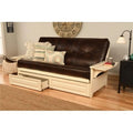 Antique White Full Size Futon Frame with Mattress & Storage Drawers D97189