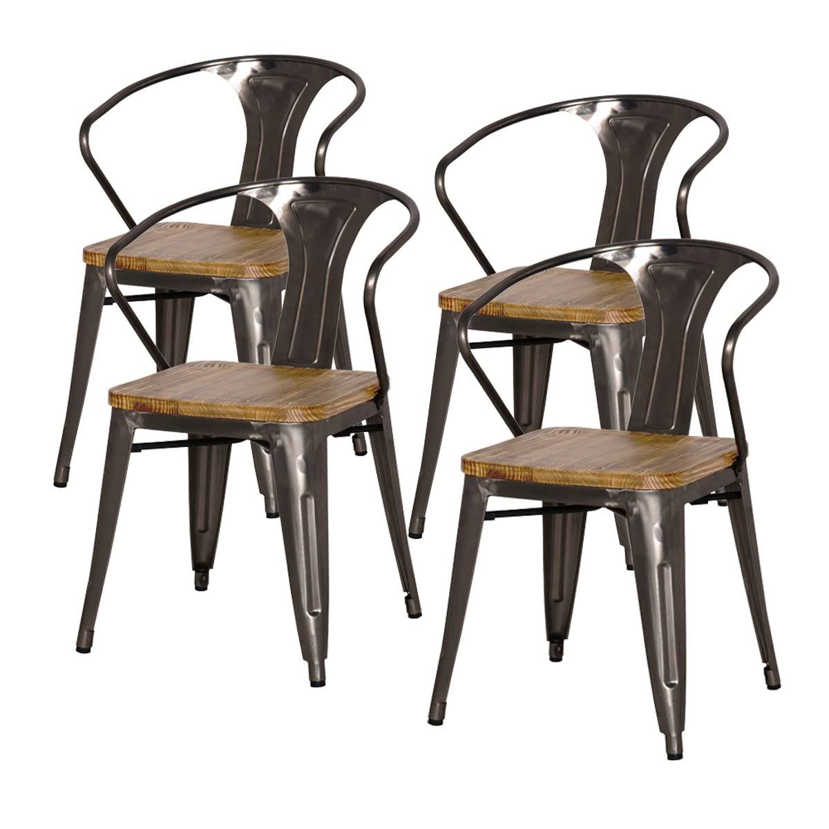 Set of 4 Gunmetal Metal Arm Chair U115903