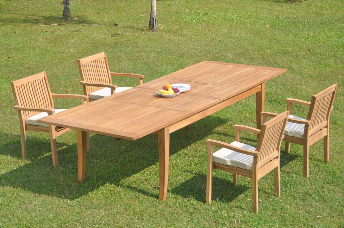 Grade-A Teak 5 Pc Dining Set with 4 Stacking Arm Chairs E93388