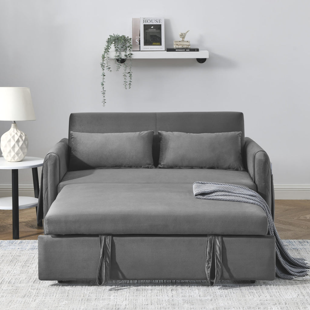 55" Velvet Pull Out Sofa Bed with 2 Pillows Y3819
