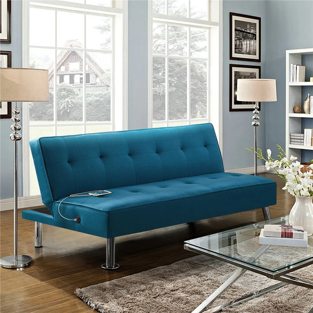 Blue Fabric Convertible Futon K3848
