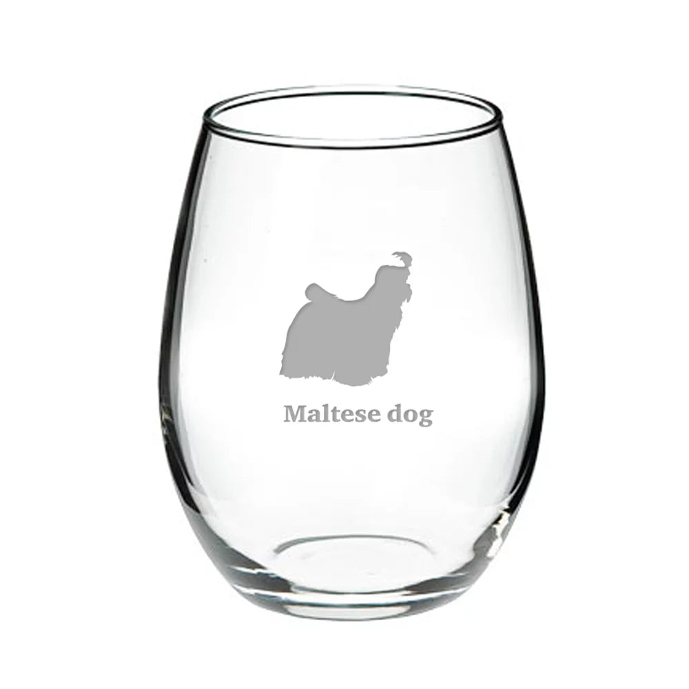 Maltese Dog Stemless Red Wine Glass S271