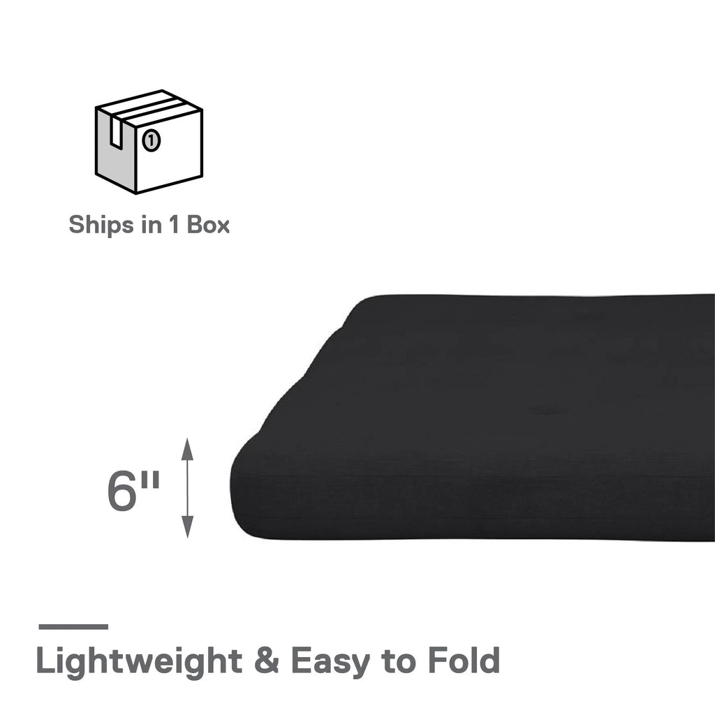 6-Inch Futon Mattress with Tufted Cover, Full, Black Linen Z30815