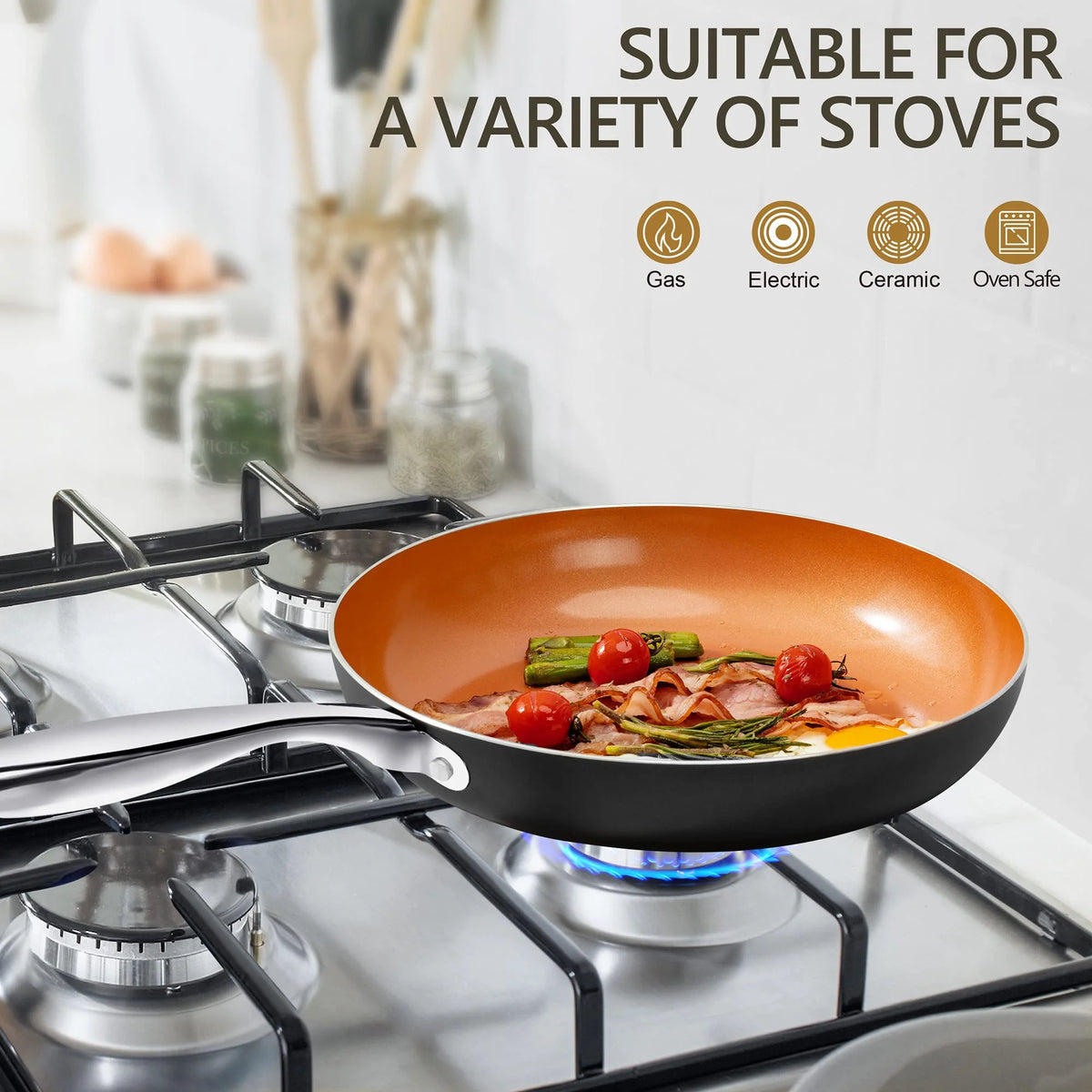 10 Inch Copper Nonstick Frying Pan with Lid H9344