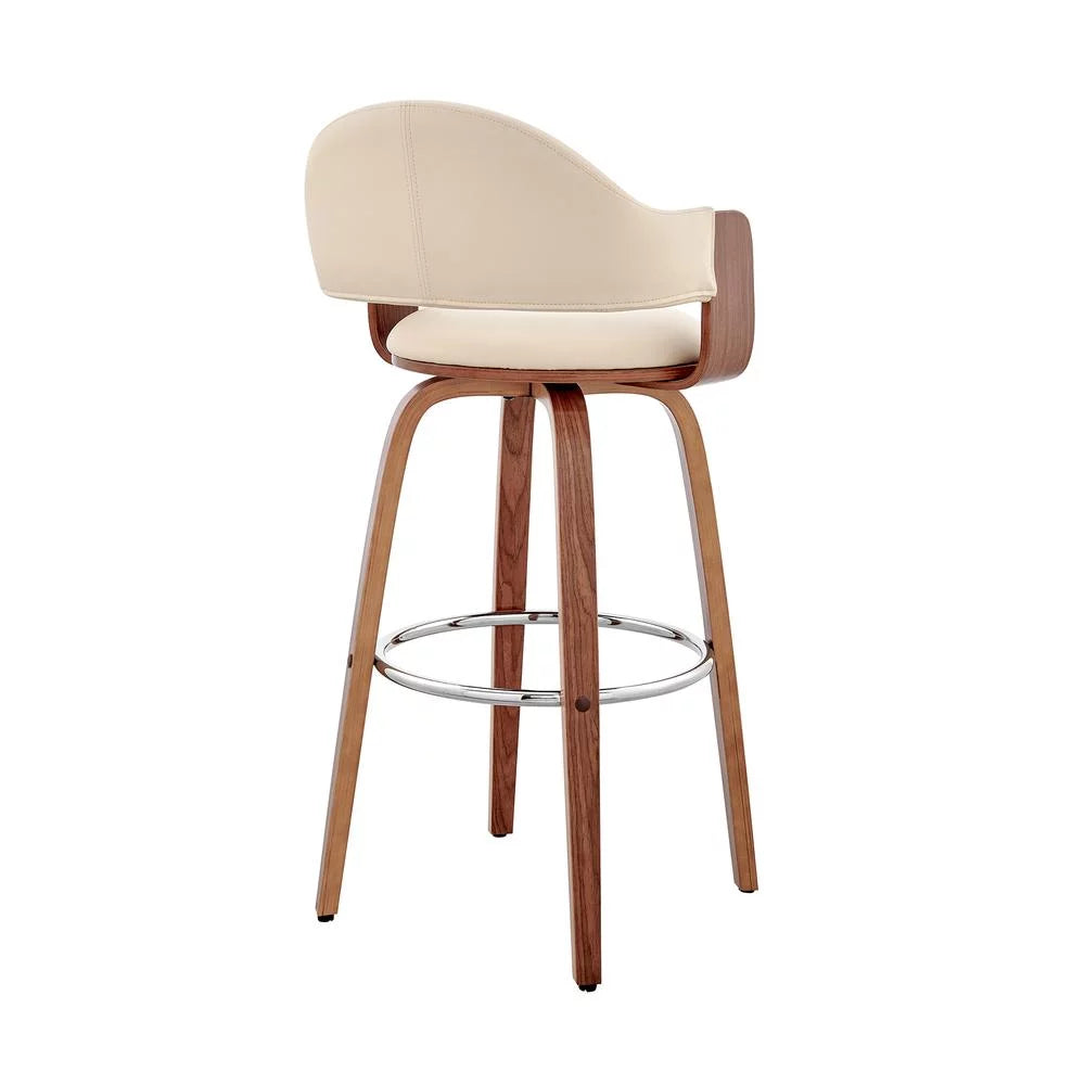 Cream Faux Leather and Walnut Wood Bar Stool G826883