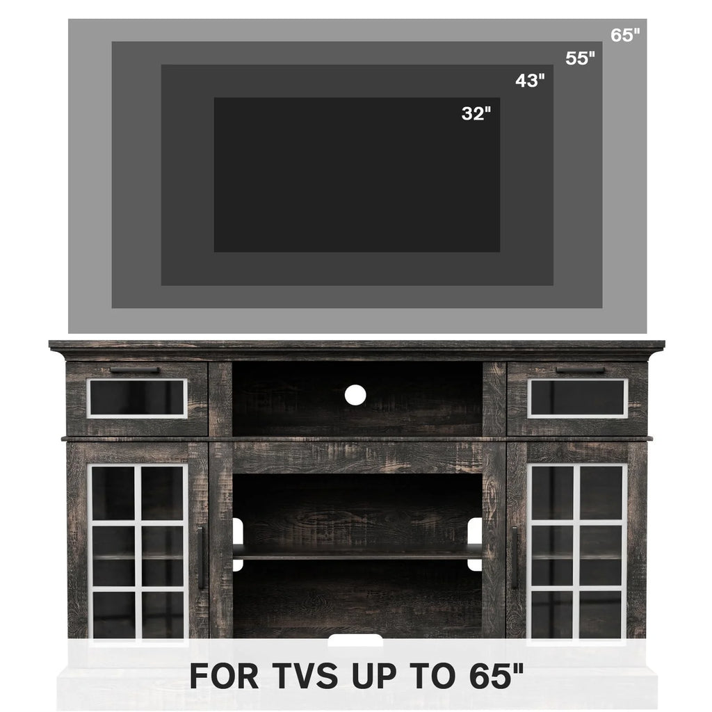 Dark Oak Tall TV Stand with Glass Door H369