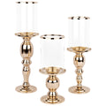 Copper Pillar Candle Holders With Hurricane Glass, Set of 3 O4158