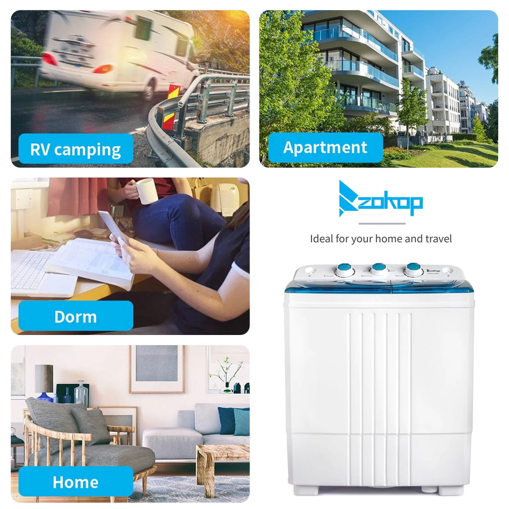 20LBS Portable Compact Twin Tub Washing Machine Washer Dryer, Blue X205