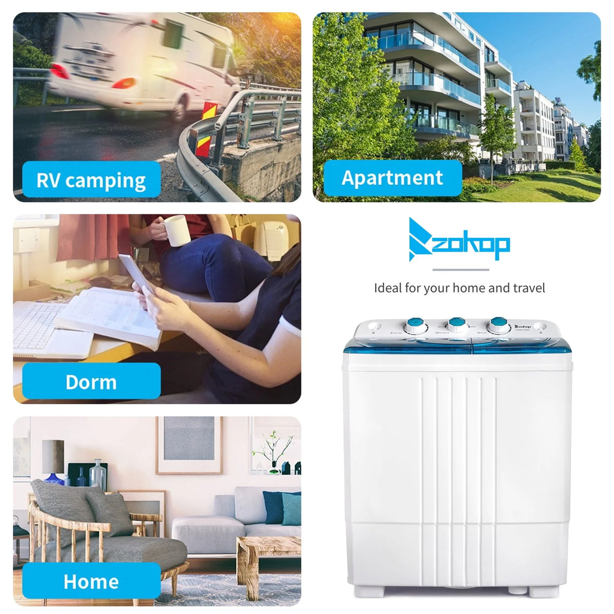 20LBS Portable Compact Twin Tub Washing Machine Washer Dryer, Blue X205