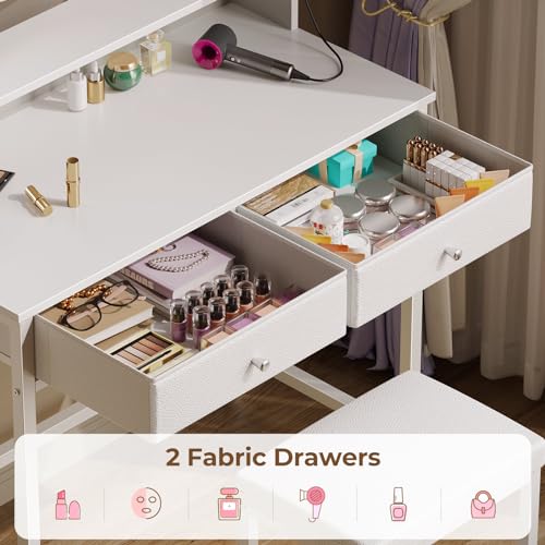 White Vanity Desk with Drawers and Charging Station O418644