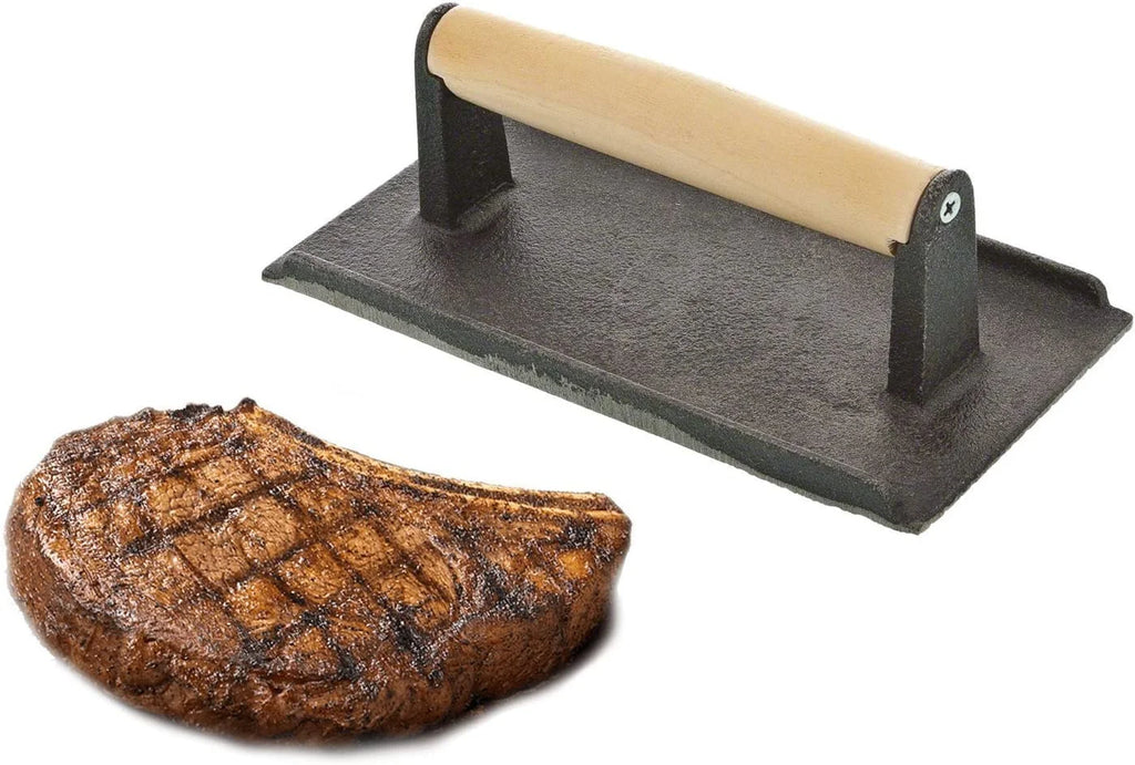 9.5" Cast Iron Grill Press with Wooden Handle I367