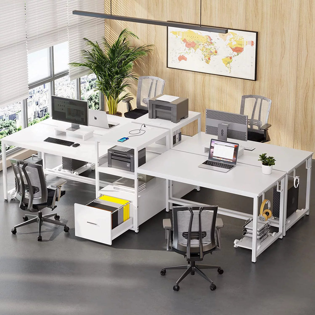 White Computer Desk with File Drawer and USB Port K5571