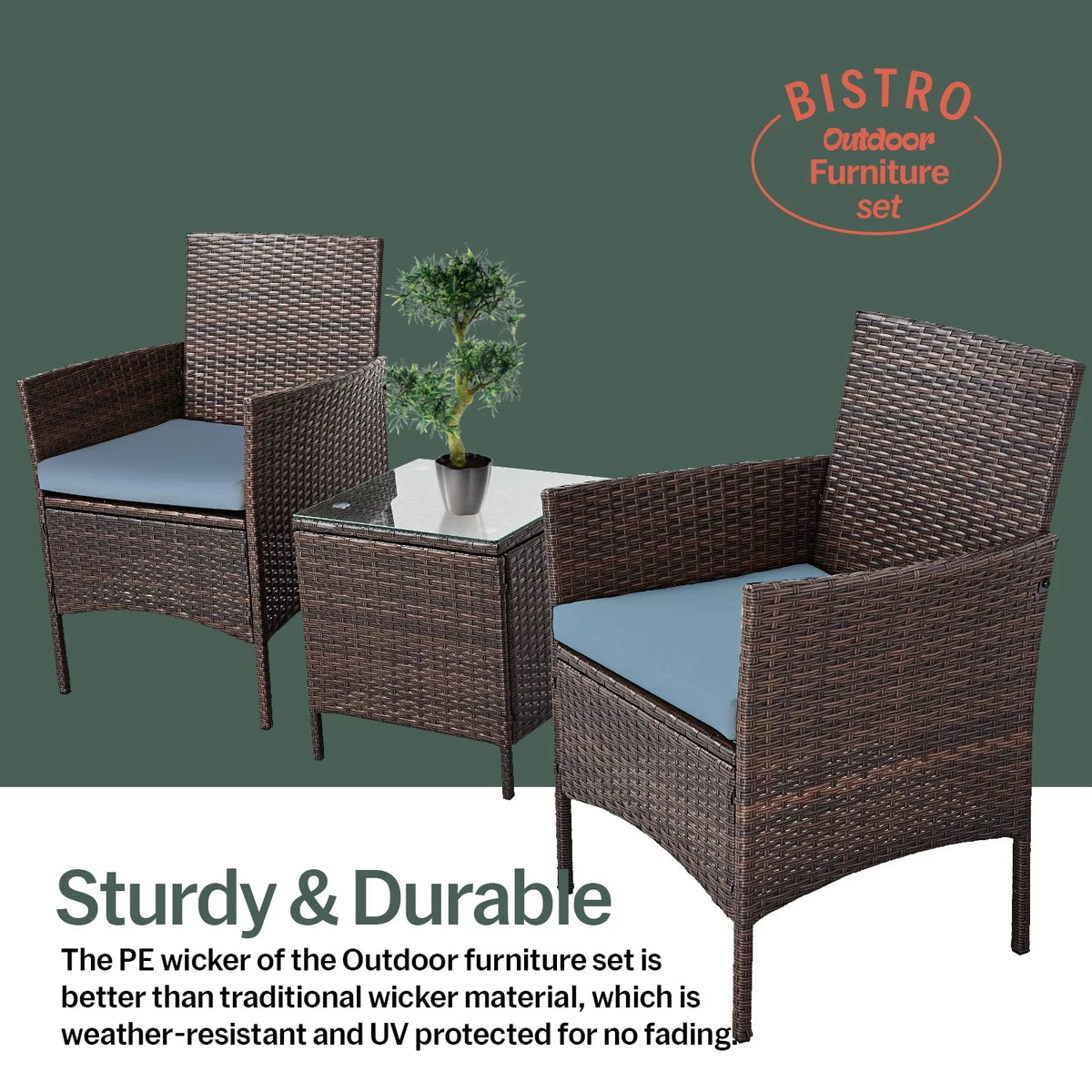 3 Piece Rattan Outdoor Furniture Set with Table O5930