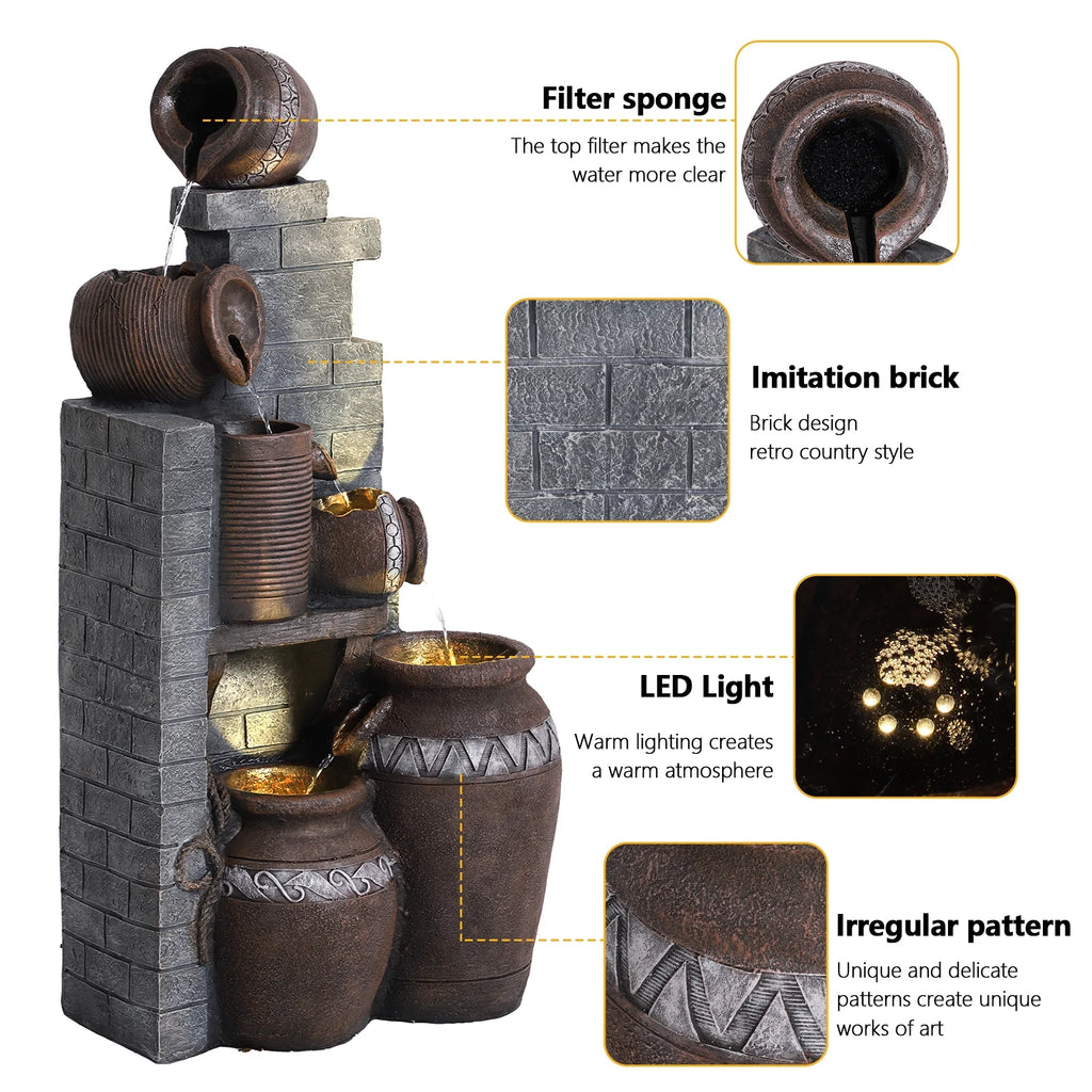 39.3" Outdoor Water Fountain with LED Lights 5 Tiers L64882