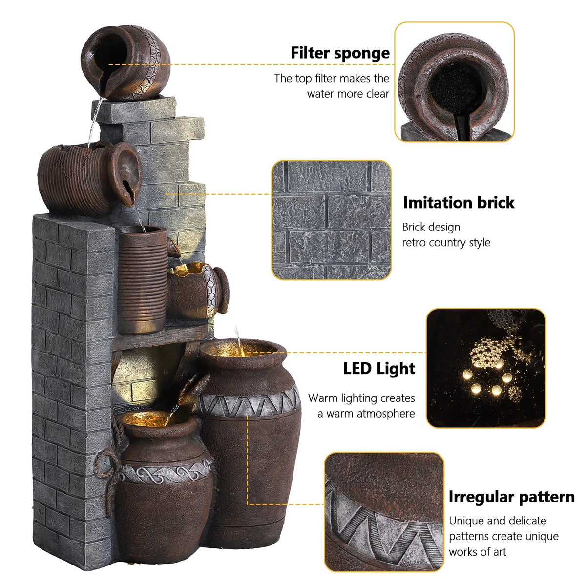 39.3" Outdoor Water Fountain with LED Lights 5 Tiers L64882
