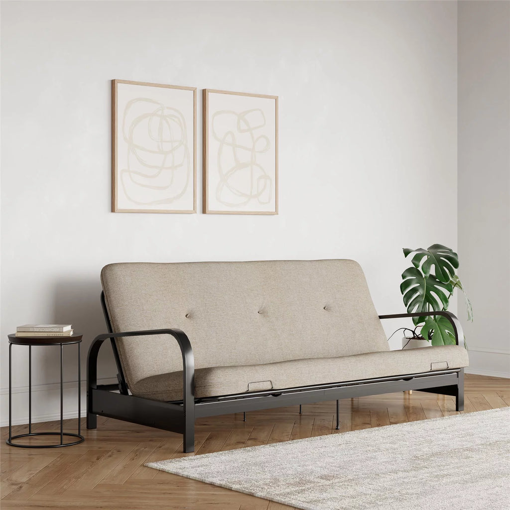 6-Inch Futon Mattress with Tufted Cover, Full, Black Linen Z30815