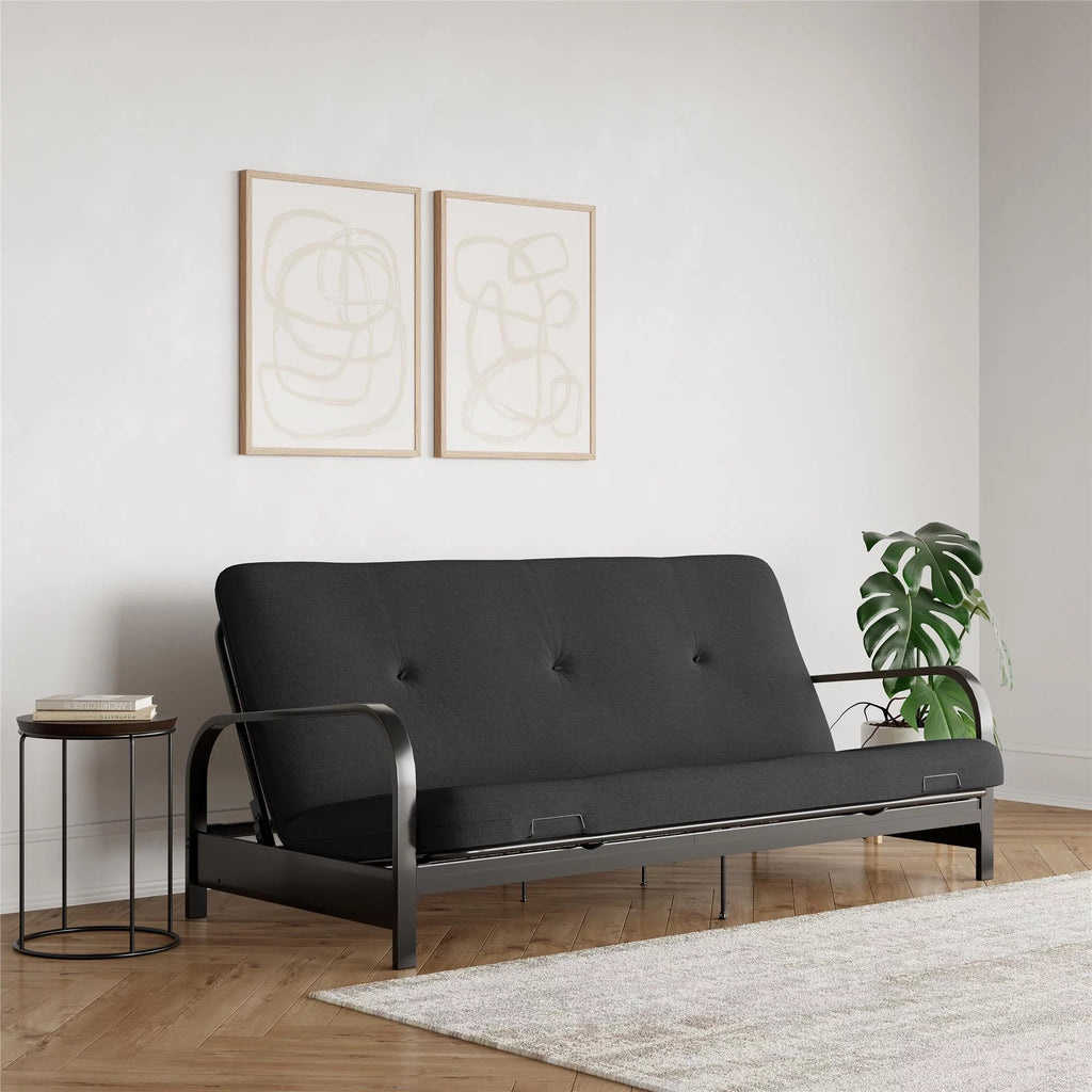 6-Inch Futon Mattress with Tufted Cover, Full, Black Linen Z30815
