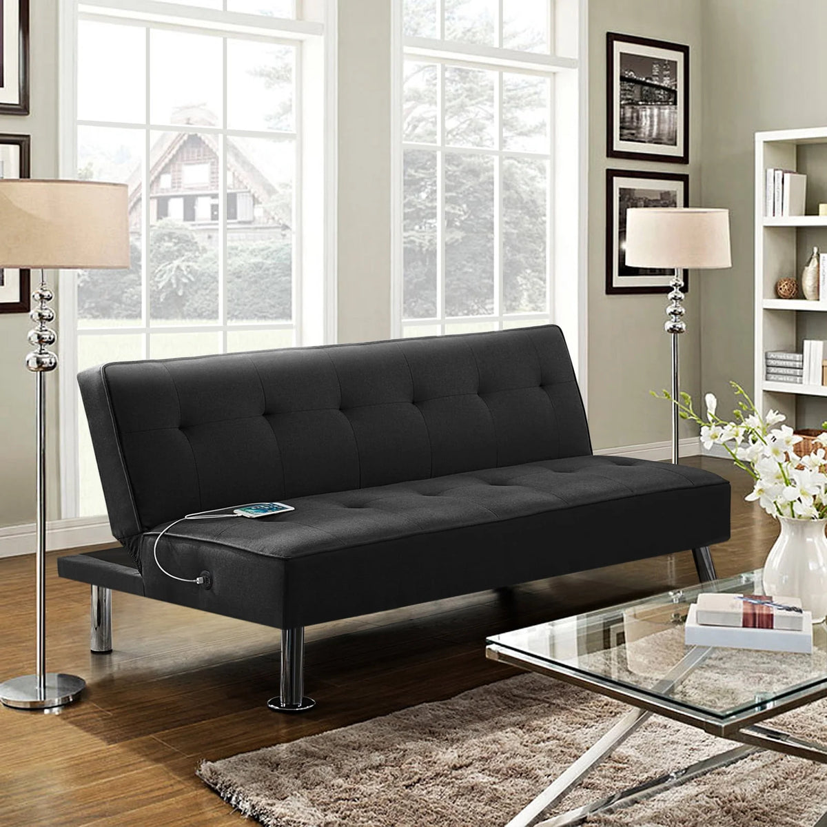 Blue Fabric Convertible Futon K3848