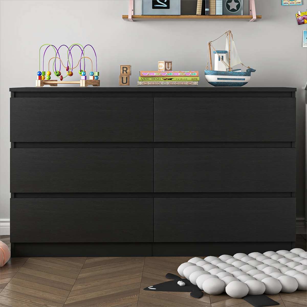 White Wood 6 Drawer Dresser P74620