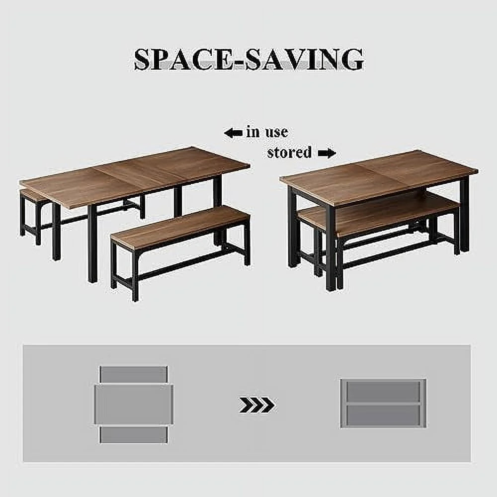3-Piece Extendable Dining Table Set with 2 Benches I424