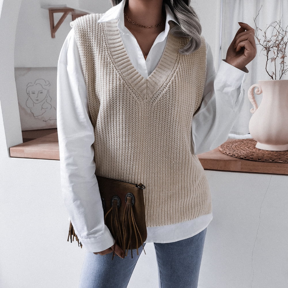 Sleeveless V-Neck Knitted Sweater Vest E8539