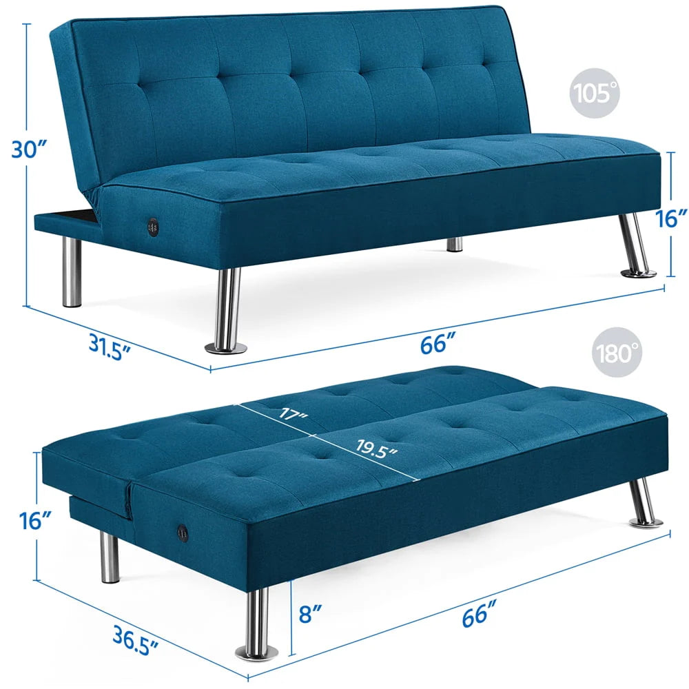 Blue Fabric Convertible Futon K3848