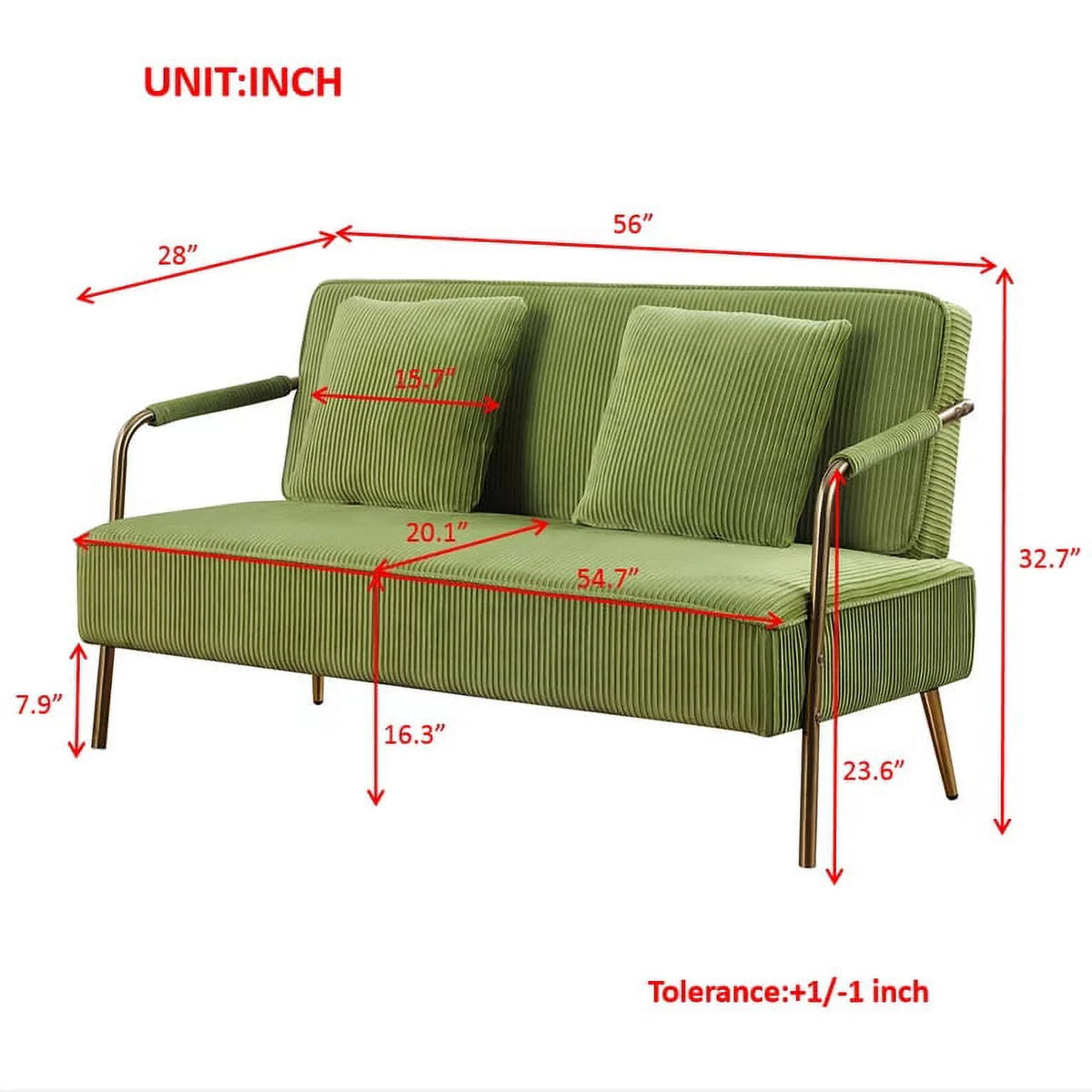 Olive Green Velvet Upholstered Loveseat E95744