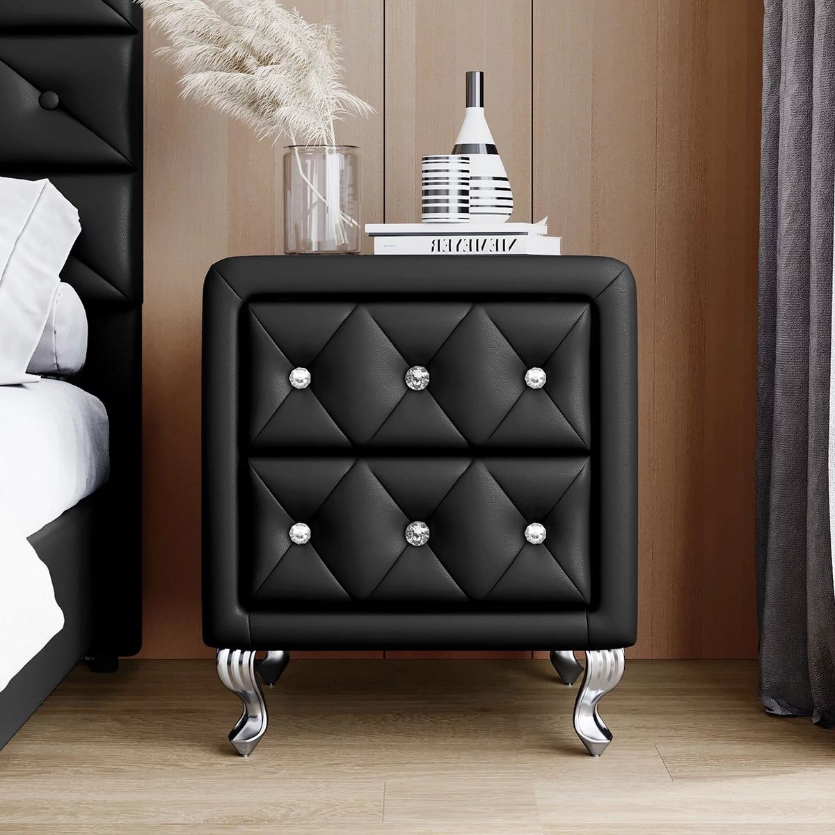 White 2 Drawer PU Leather Upholstered Nightstand L2949