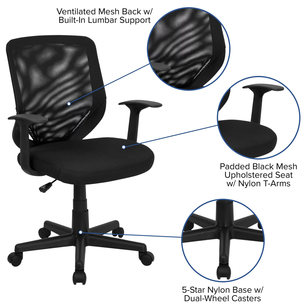 Black Mesh Swivel Task Office Chair with T-Arms Q619