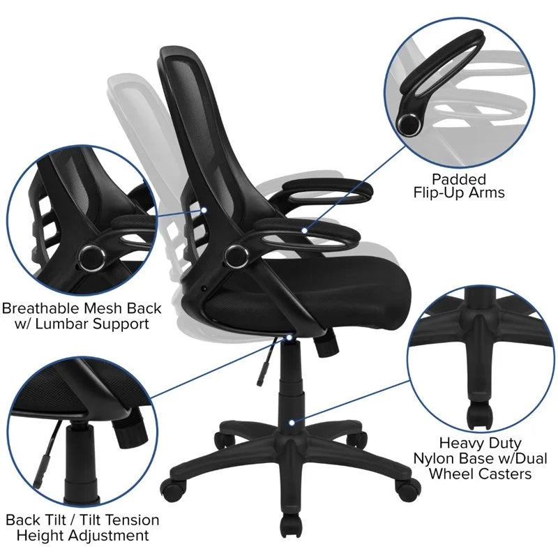 Black Mesh Ergonomic Swivel Office Chair with Flip-up Arms P75643