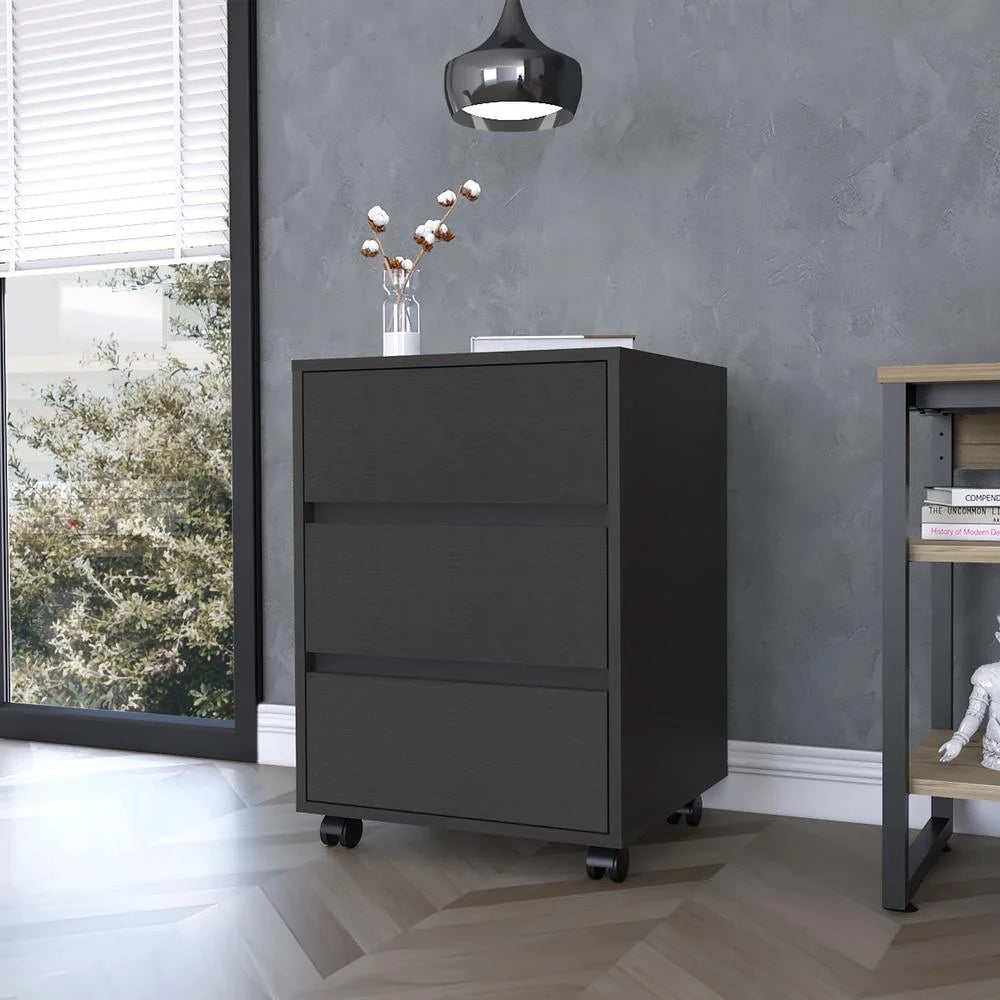 Black 3 Drawer Wood Filing Cabinet T845220