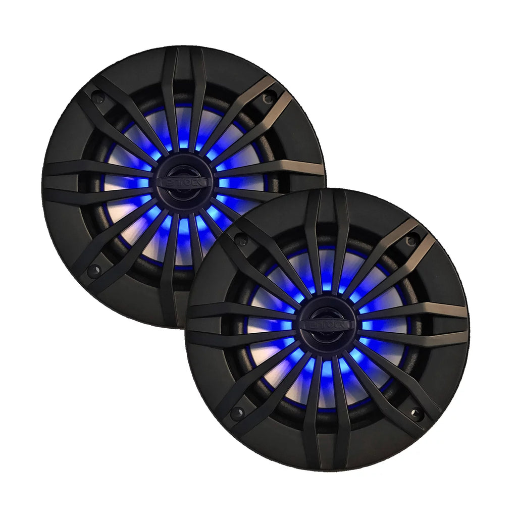 2 x 6.5" 2-Way 200W Marine Loudspeakers with Blue LED Light (Black), 50Ft 16-Gauge Tinned Speaker Wire R777
