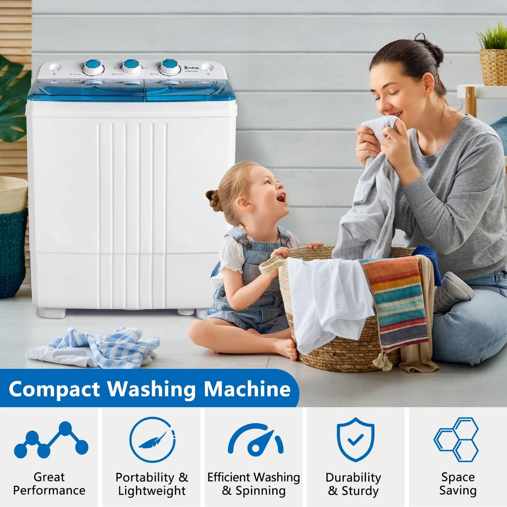 20LBS Portable Compact Twin Tub Washing Machine Washer Dryer, Blue X205