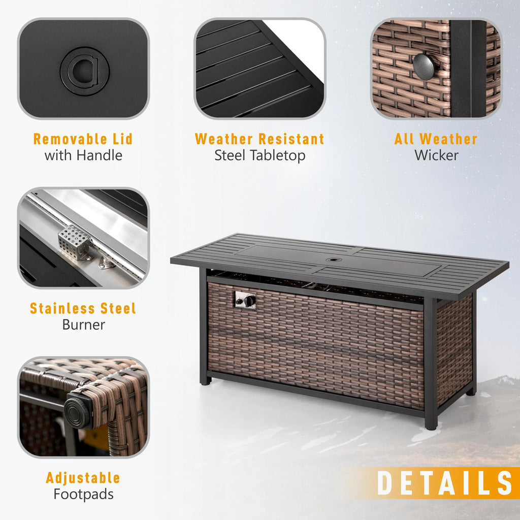 8 Pieces Wicker Patio Furniture Set with Fire Pit Table R616