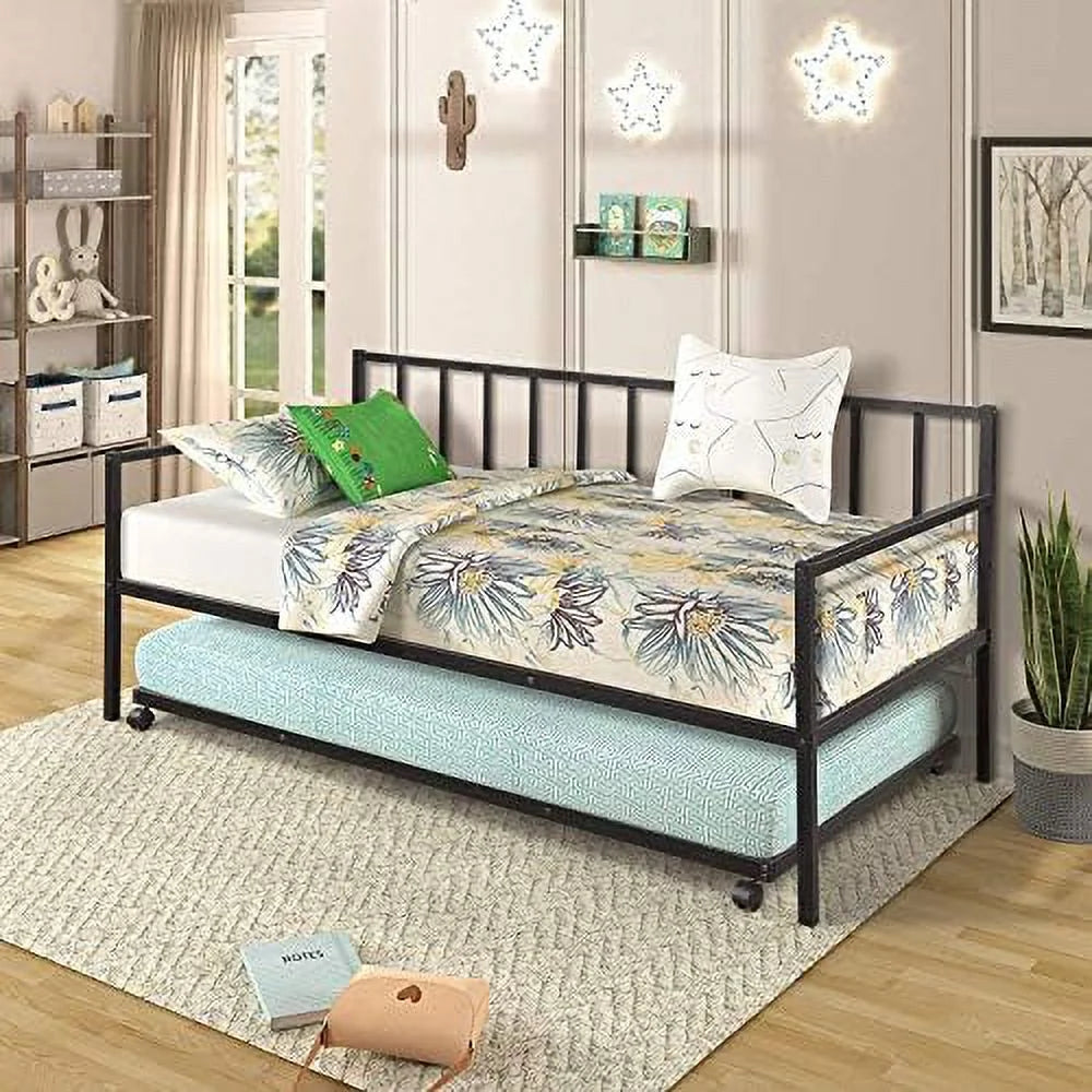 Twin Daybed with Trundle Metal Daybed Frame Black P500