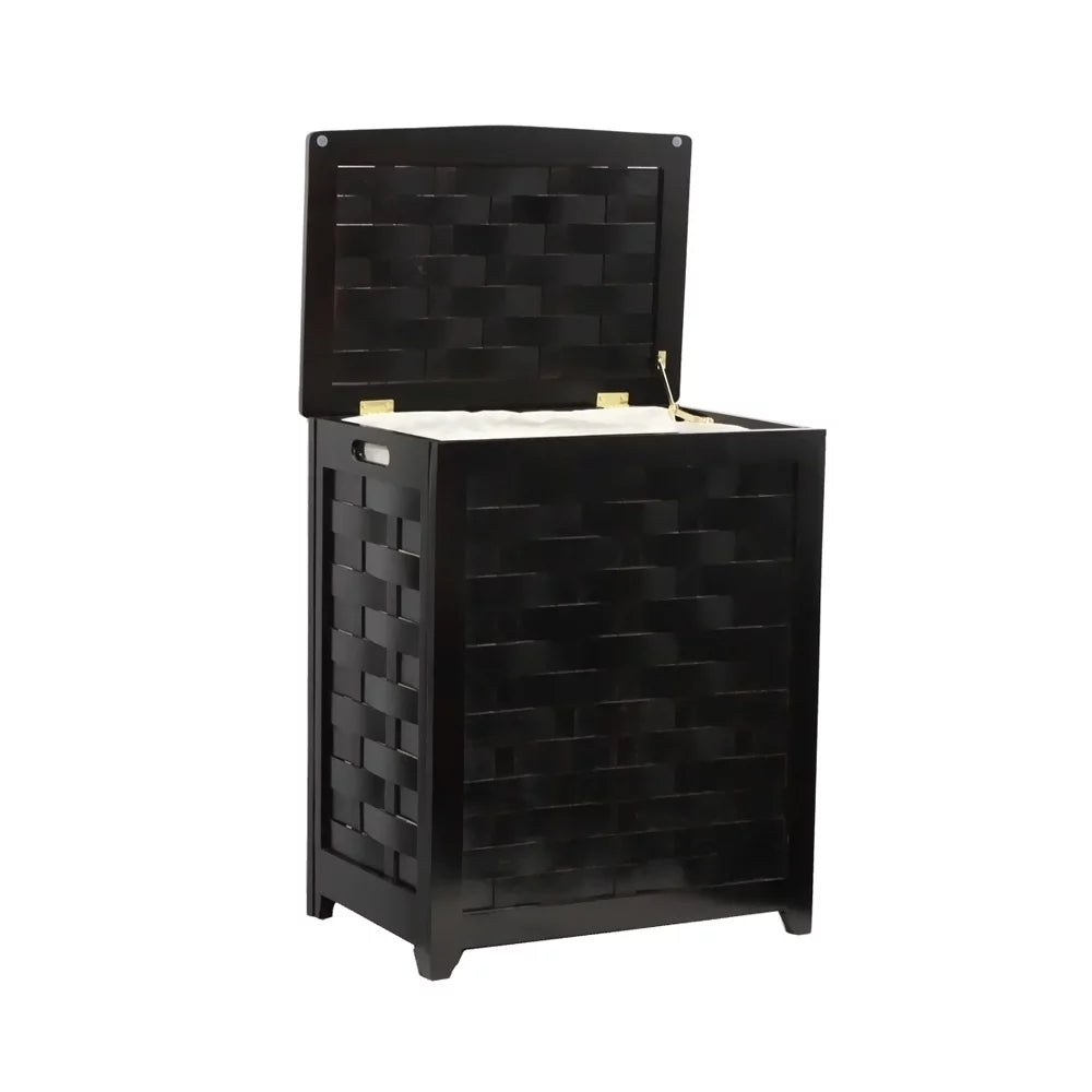 Black Rectangular Wood Laundry Hamper with Interior Bag Z76147