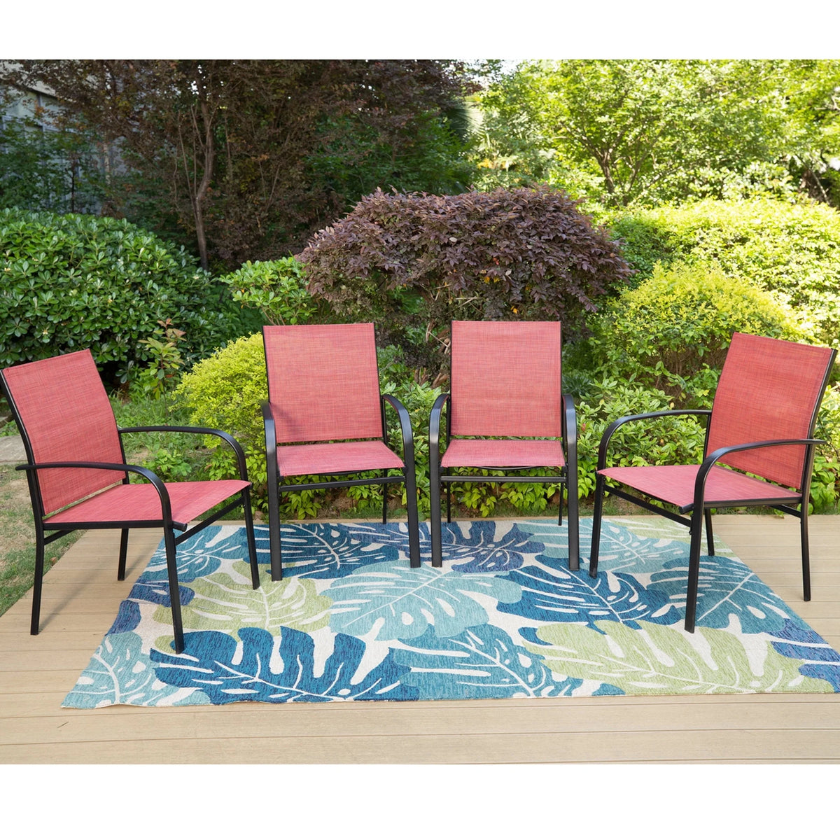 Set of 4 Outdoor Patio Dining Chairs Steel Textilene Black Brown H43300