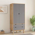 Brown and Gray Solid Wood Pine Wardrobe T305