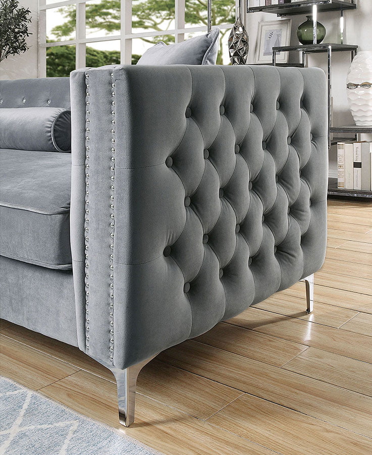 2pc Sectional Sofa Chaise with Storage Grey Flannelette Fabric N35478