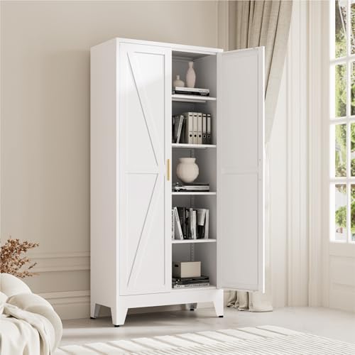 71" Metal Pantry Cabinet with 2 Doors and 4 Adjustable Shelves E360
