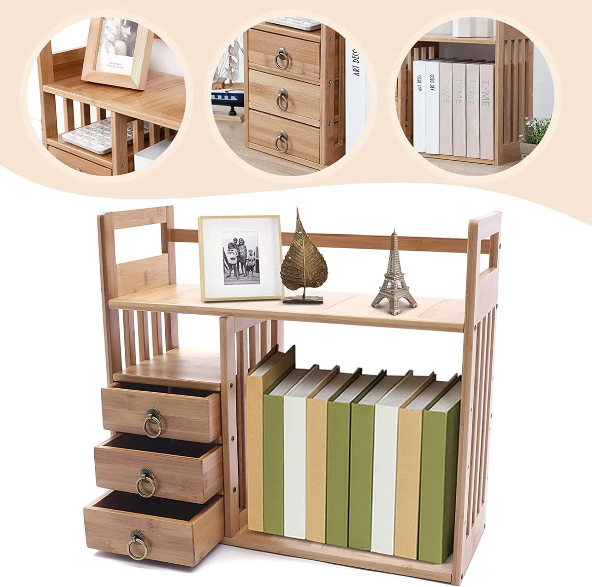 Bamboo Desktop Bookshelf with 3 Drawers R747