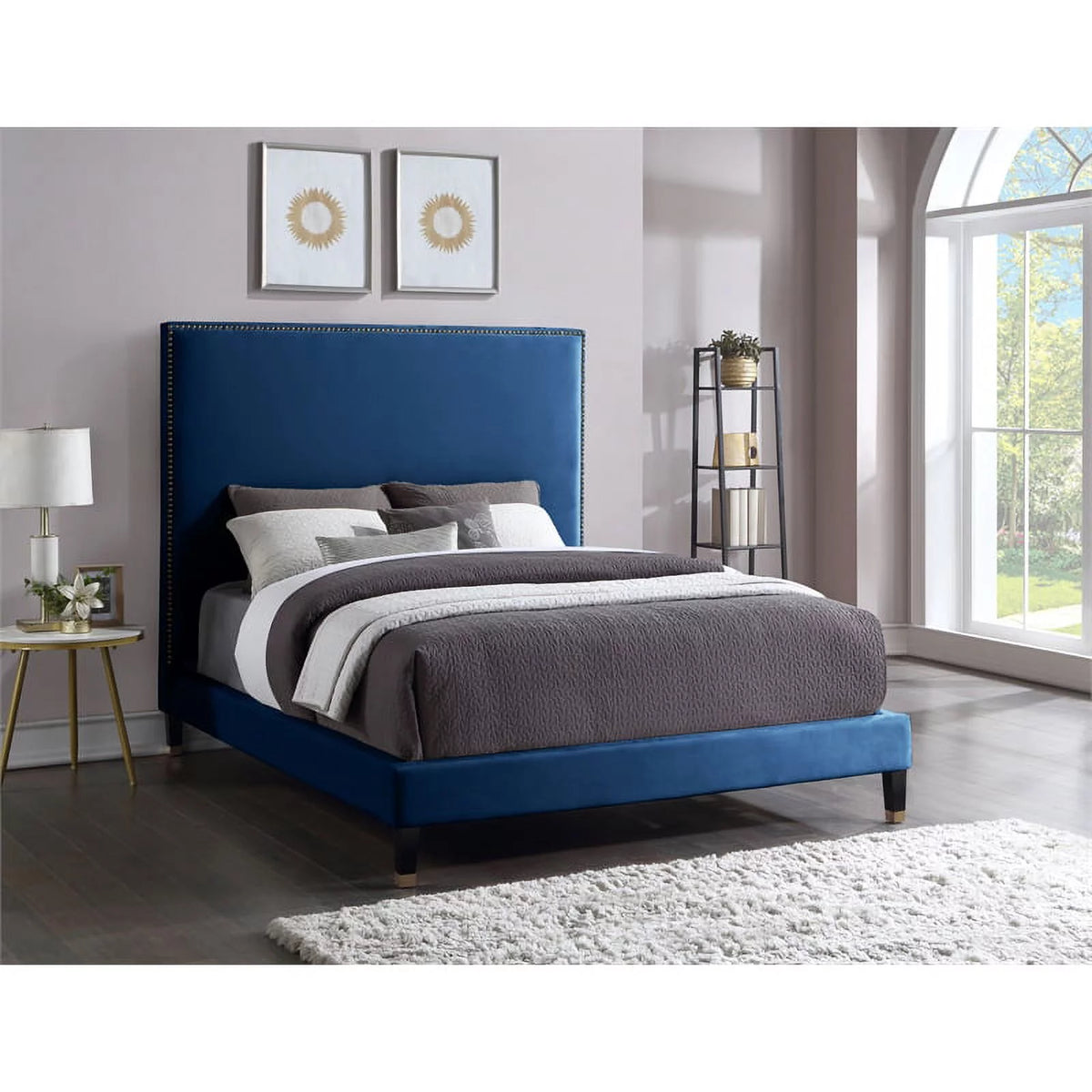 Navy Velvet Full Bed X124