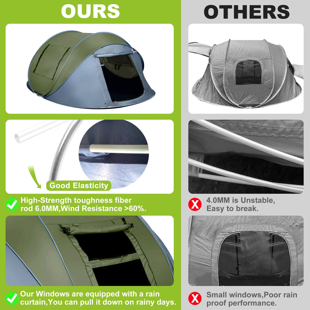 6 Person Pop up Tent 2 Doors Green I807981
