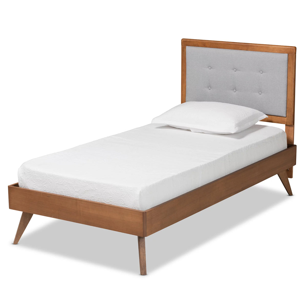 Light Grey Fabric Upholstered Twin Size Platform Bed O1133