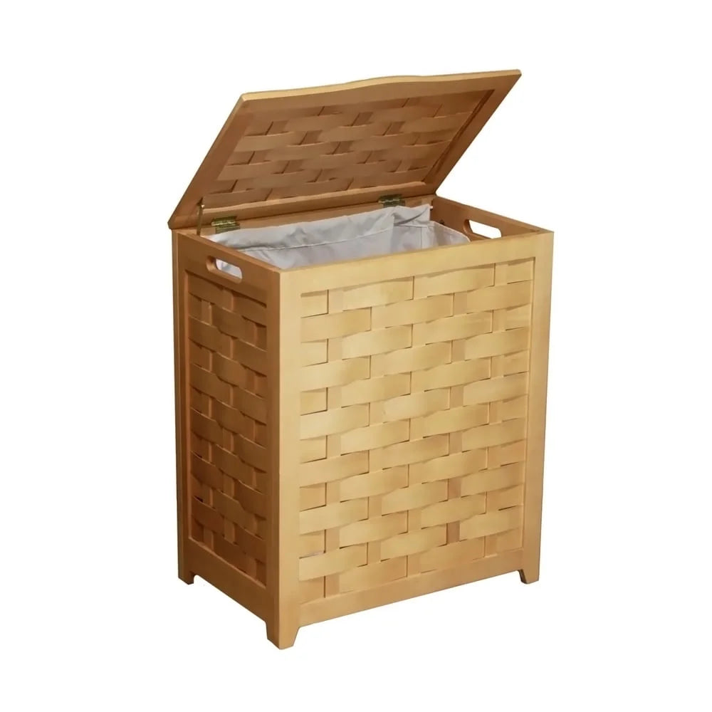 Black Rectangular Wood Laundry Hamper with Interior Bag Z76147