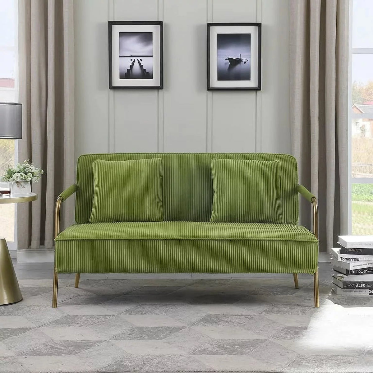 Olive Green Velvet Upholstered Loveseat E95744