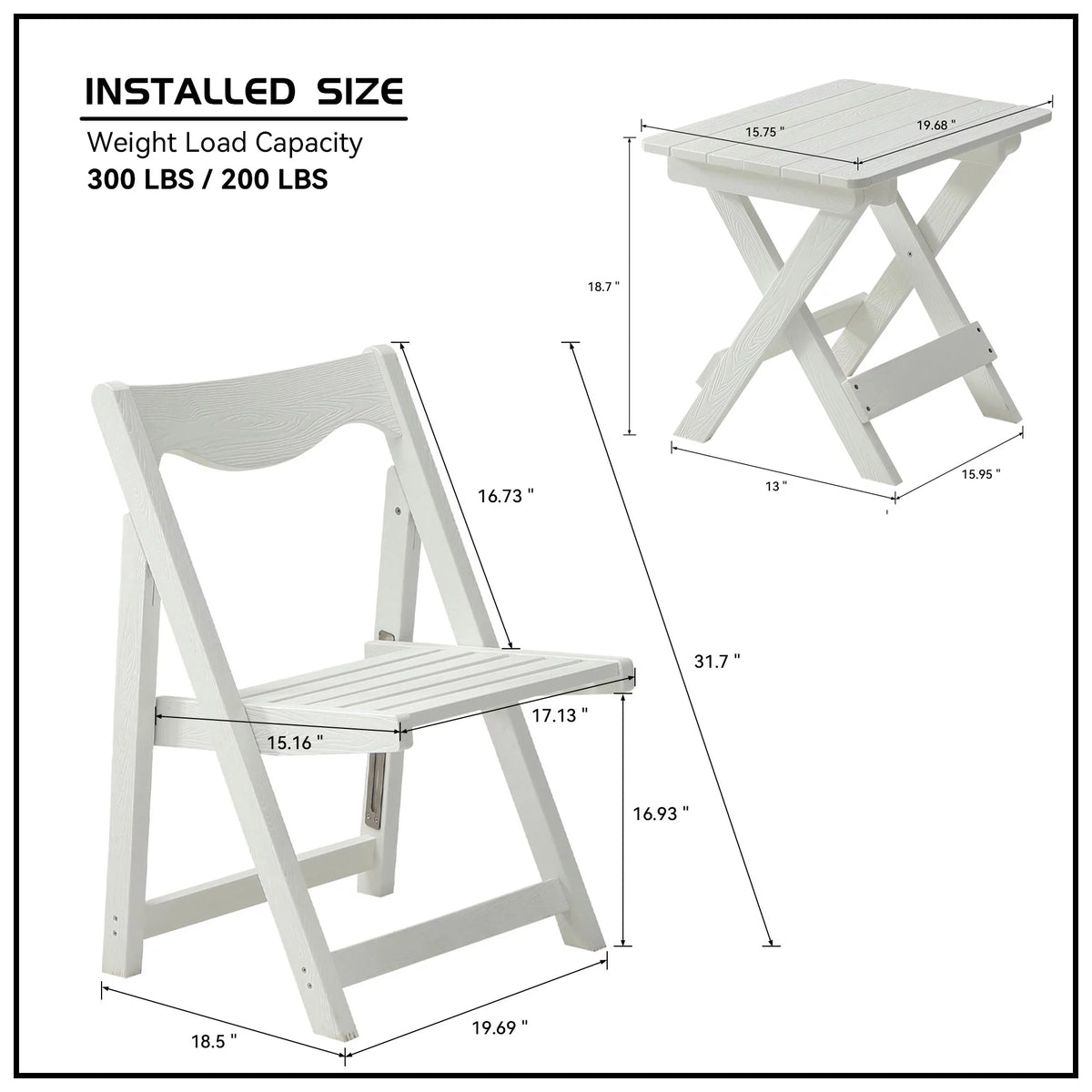 Foldable Small Table and Chair Set with 2 Chairs White I5516