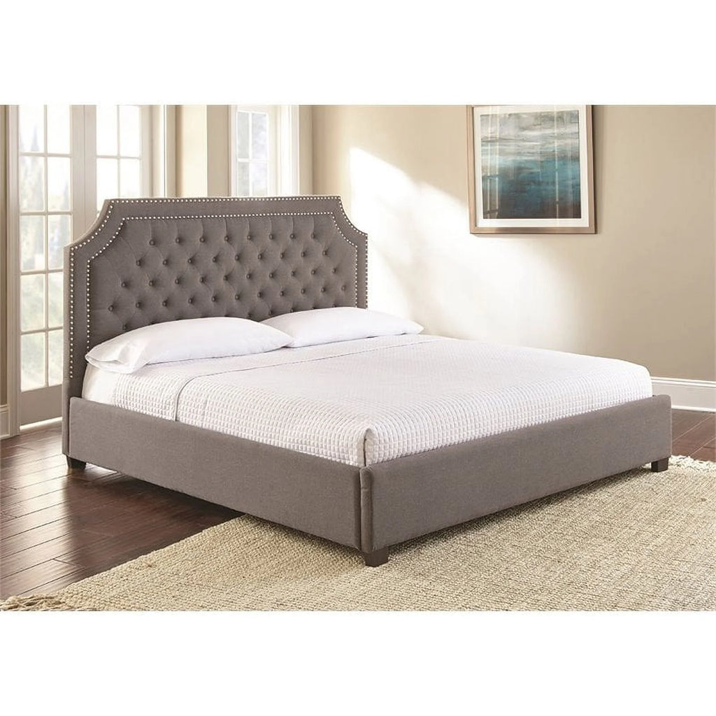 Gray Tufted Mango Wood Queen Platform Bed A964
